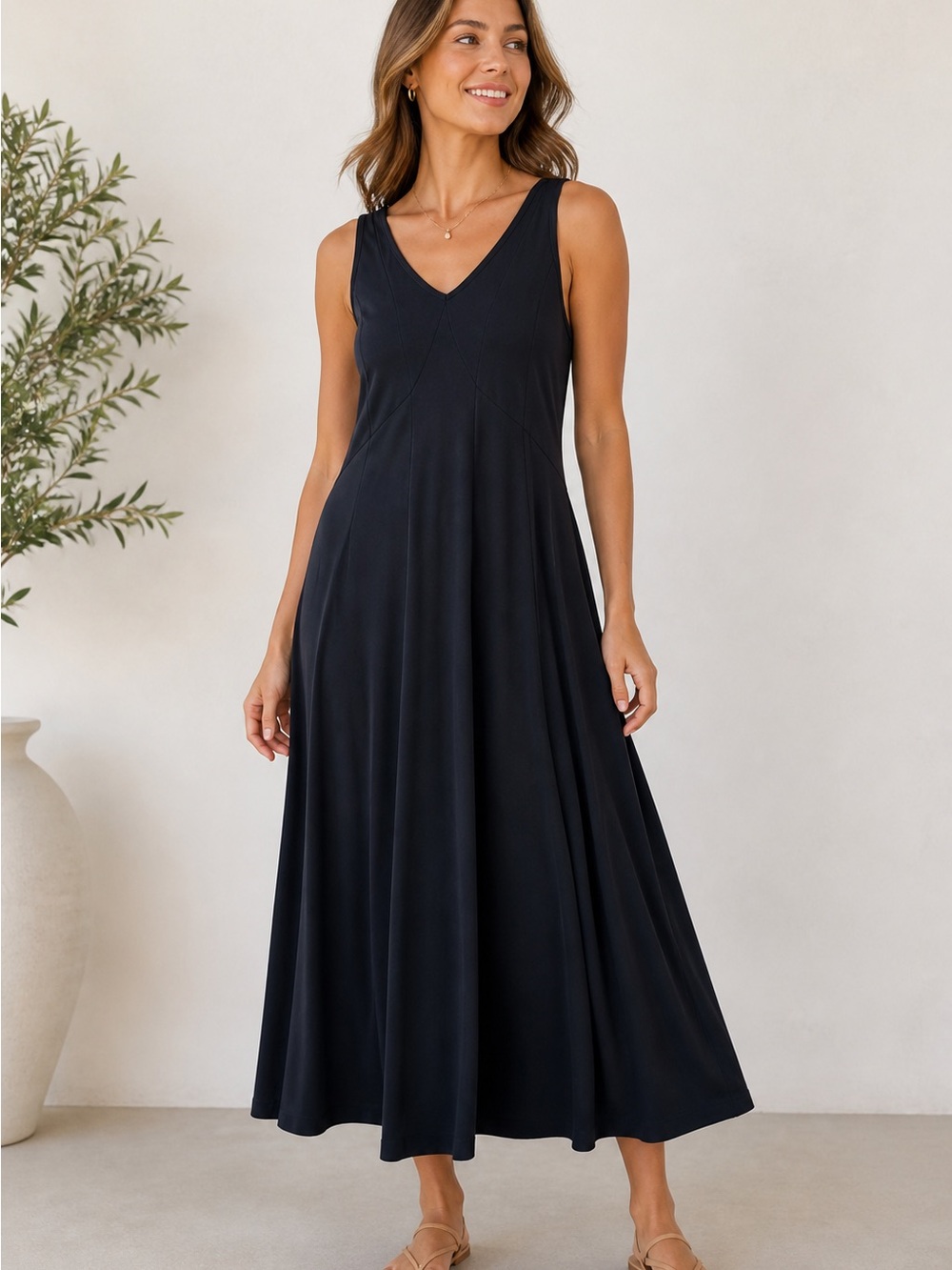 Lou & Grey Black Maxi Dress Modal Blend Sleeveless Soft Minimalist Size M